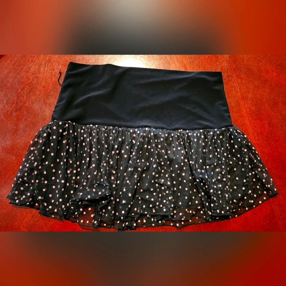 FINAL CLEARANCE Xi Black and Pink Polka Dot Skirt, Size Med